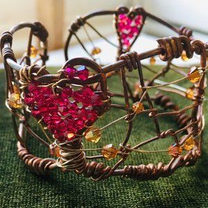 Artist created handmade wire and crystal bracelet.
